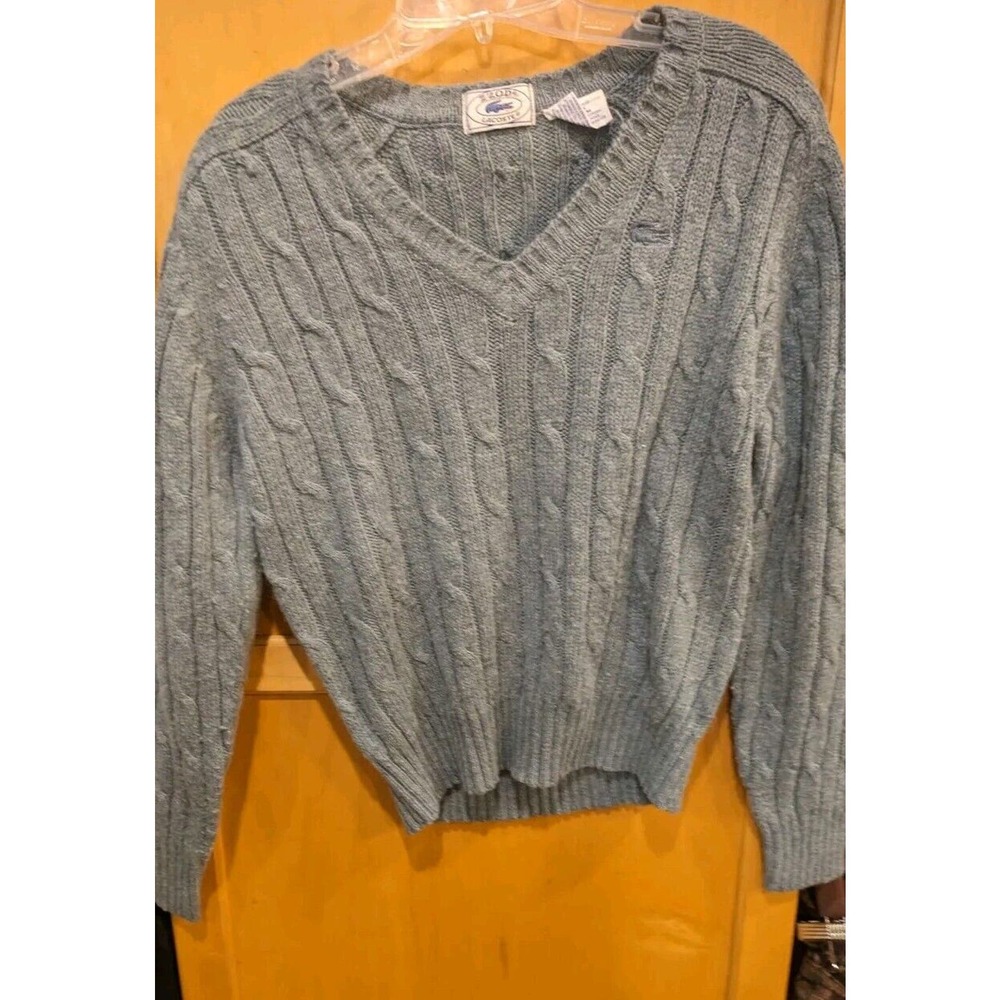 Lacoste Sweater Gray Casual Pullover‎ Sweatshirt V-neck Acrylic/Wool Medium